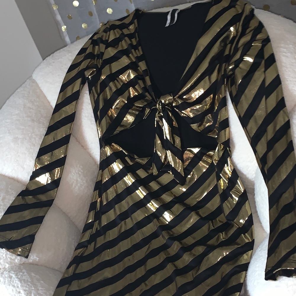 Metallic Gold & Black Party Dress Size Medium